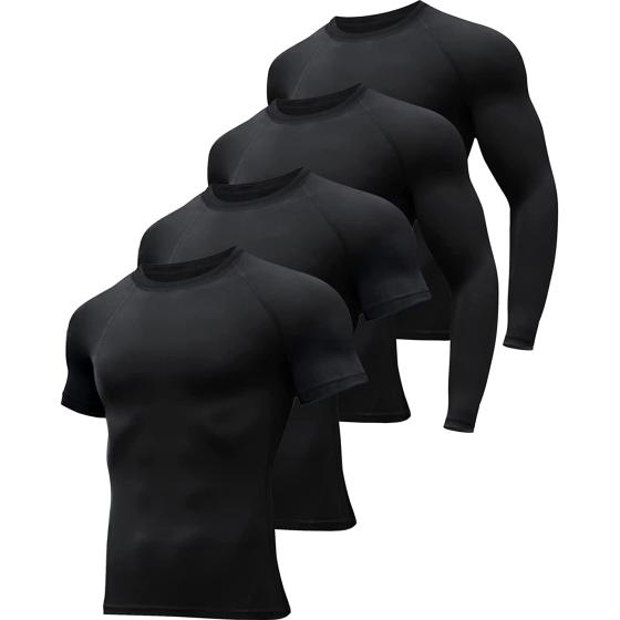4/5 Pack Compression Shirts Men Short/Long Sleeve Athletic Cold Weather Baselayer Undershirt Gear Tshirt for Sports Workout