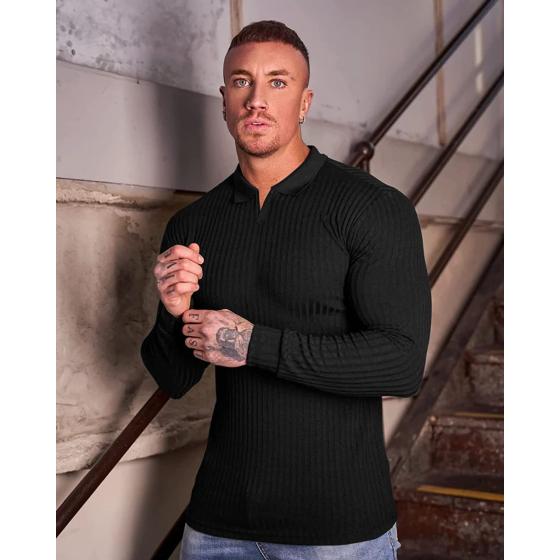 Lempue Mens V Neck t Shirts Slim Fit Muscle Polo Shirts for Men Short Sleeve Dry Fit Golf Shirts Casual Stylish Cloths