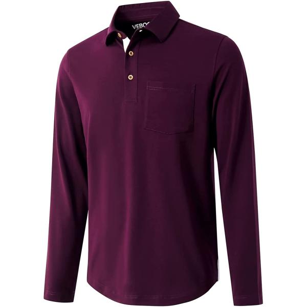 Mens Long and Short Sleeve Polo Shirts Pocket Casual Solid Cotton Blend Drop Cut Collared Polo Shirts for Men