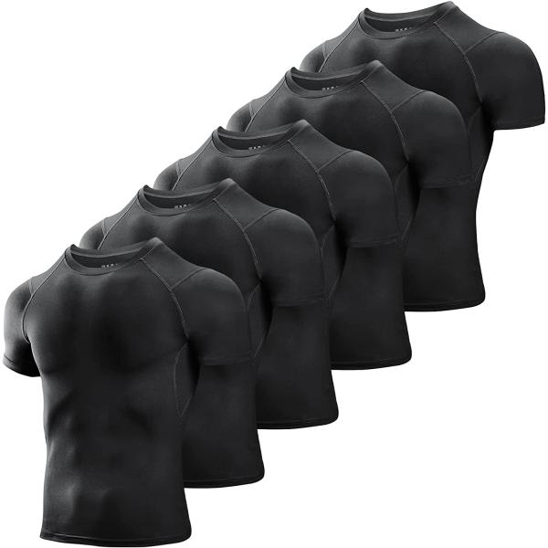 Niksa Men's Compression Shirts 5 Pack, Short Sleeve Athletic Compression Tops Cool Dry Workout T Shirt