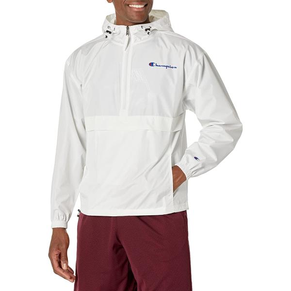 Champion Men's Packable Recycled Windbreaker Jacket, Wind- and Water-Resistant Hooded Jacket