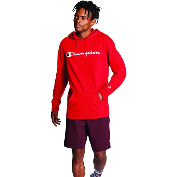 Champion Men's T-shirt Hoodie, Cotton Mid-weight Hooded Men's T-shirt, Comfortable Men's Tee