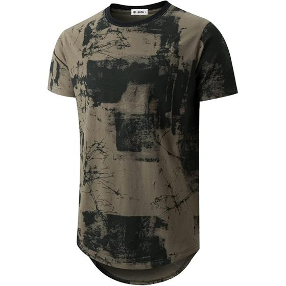 KLIEGOU Mens Hipster Hip Hop Round Hemline Pattern Print T Shirt