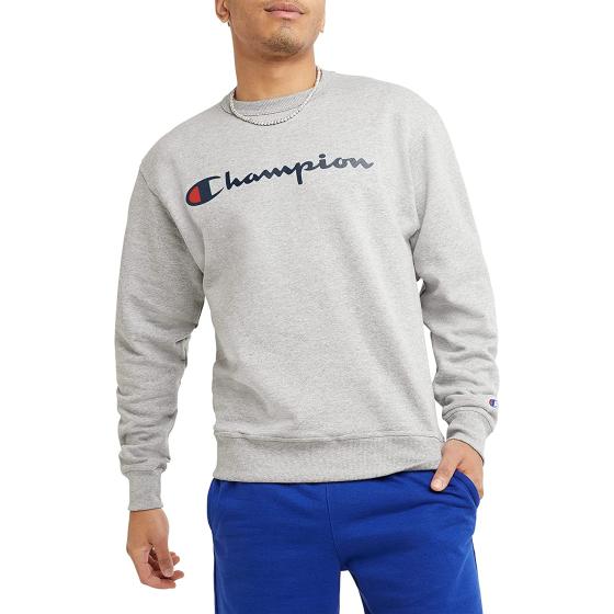 Champion Men's Powerblend Fleece Crew Sweatshirt for Men, Crewneck, Script (Reg. or Big & Tall)