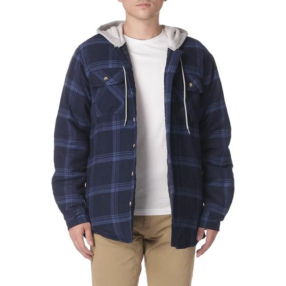 Wrangler Authentics Men's Long Sleeve Quilted Lined Flannel Shirt Jacket with Hood