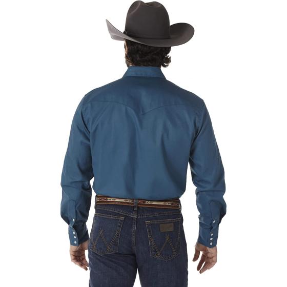 Wrangler Men's Cowboy Cut Western Long Sleeve Snap Work Shirt Firm Finish