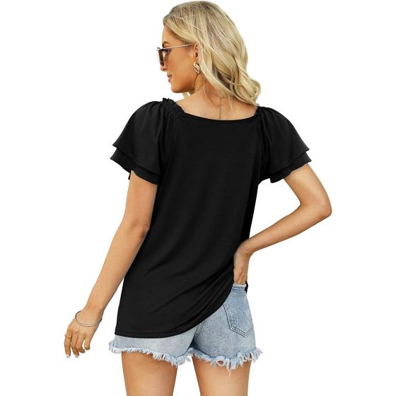 SAMPEEL Womens Summer Tops Ruffle Short Sleeve V Neck T-Shirts Cute Blouse Shirts