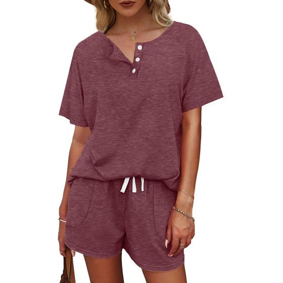 WIHOLL Two Piece Outfits for Women Lounge Sets Button Down Top and Shorts Set Sweatsuits with Pockets