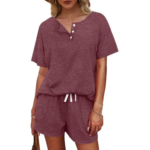 WIHOLL Two Piece Outfits for Women Lounge Sets Button Down Top and Shorts Set Sweatsuits with Pockets