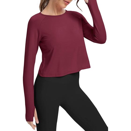 Bestisun Long Sleeve Cropped Tops Athletic Workout Athletic Yoga Gym Crop Tops for Women