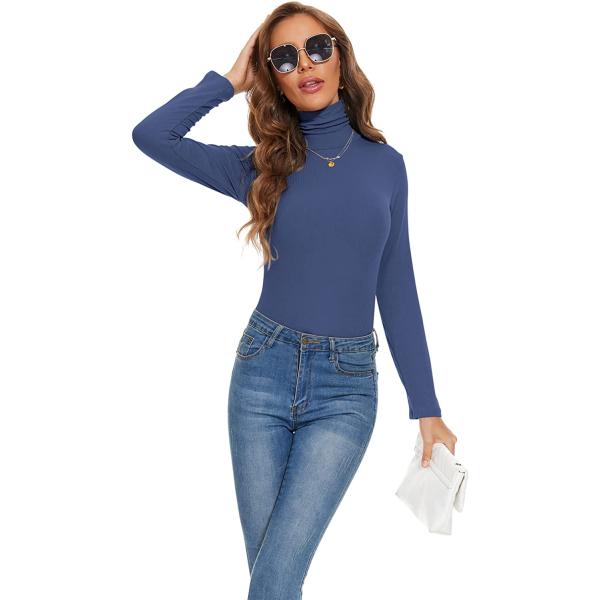 LaikaKud Women Mock Turtleneck Long Sleeve Shirt Pullover High Neck Undershirt Ribbed Thermal Shirts