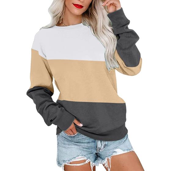PGANDS Womens Crew Neck Color Block/Solid Sweatshirts Tops Long Sleeve Casual Pullover Cute Lightweight Loose Tops