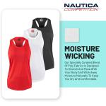 Nautica Competition 3 Pack Workout Tank Tops for Women Active Athletic Gym Workout Running Exercise Yoga Dry-Fit Fabric