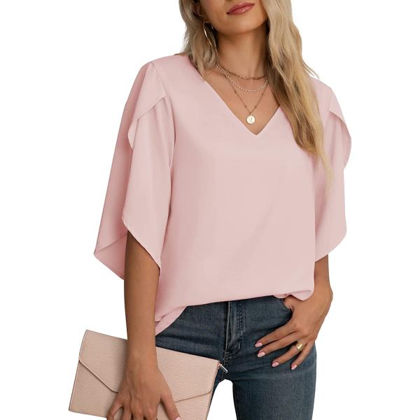 Jouica Women's Fall Casual 3/4 Ruffled Sleeve Chiffon Blouse Tops for Women
