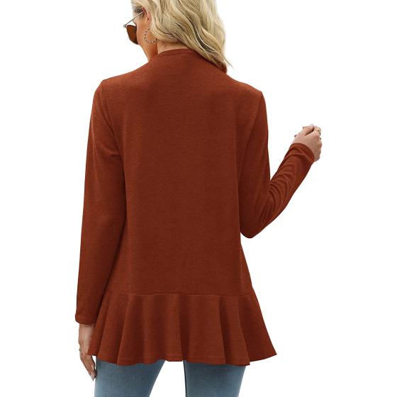 Geifa Cardigan for Women Lightweight Ruffle Drape Open Front Cardigans Sweaters Long Sleeve