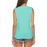Women's Tie Knot Button Down Shirts Sleeveless Casual Blouse Curved Hemline Tops S-XXL