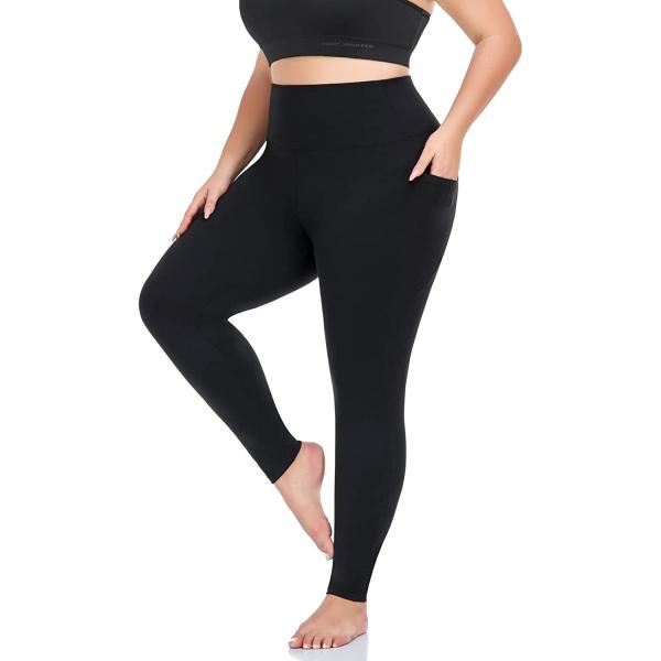 MOREFEEL Plus Size Leggings for Women with Pockets-Stretchy X-4XL Tummy Control High Waist Workout Black Yoga Pants