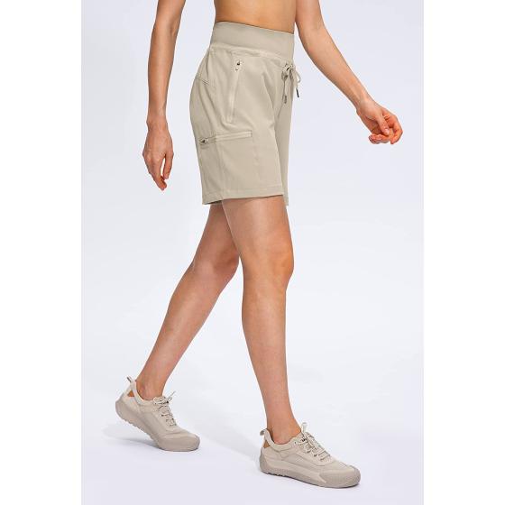 Obla Women's Hiking Cargo Shorts Zipper Pockets Soft High Waisted Quick Dry 7 Inch Long Shorts for Women Golf Athletic Summer
