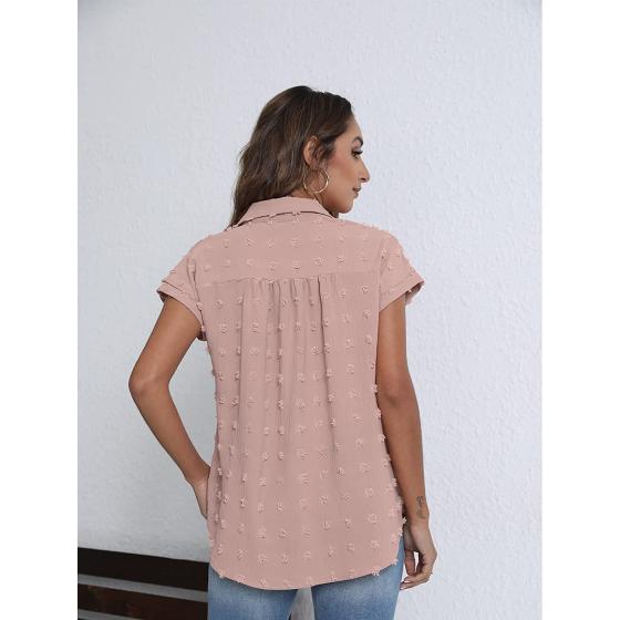 BOTHENIAL Women White Button Down Shirt Dressy Casual Work Tops Chiffon Blouse Summer Short Sleeve Shirts