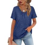 WIHOLL Women's Shirred V-Neck T-Shirts Short-Sleeve Casual Summer Tops