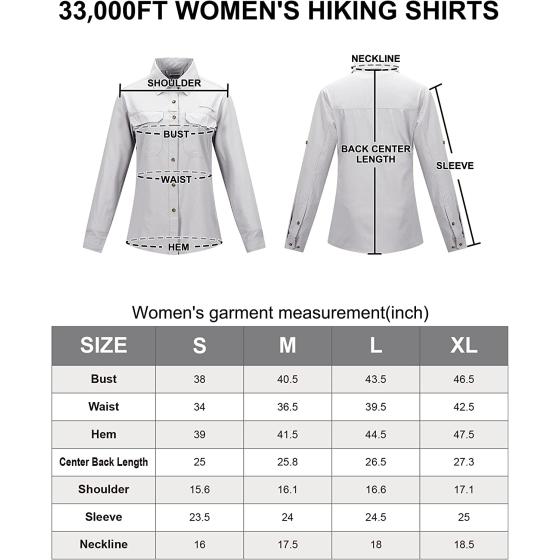 33,000ft Women's UPF 50 UV Sun Protection Shirt, Cool Quick Dry Long Sleeve Outdoor Fishing Hiking Safari Travel Shirt