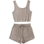 SheIn Women's 2 Piece Sleeveless Button Crop Tank Tops and Shorts Lounge Set