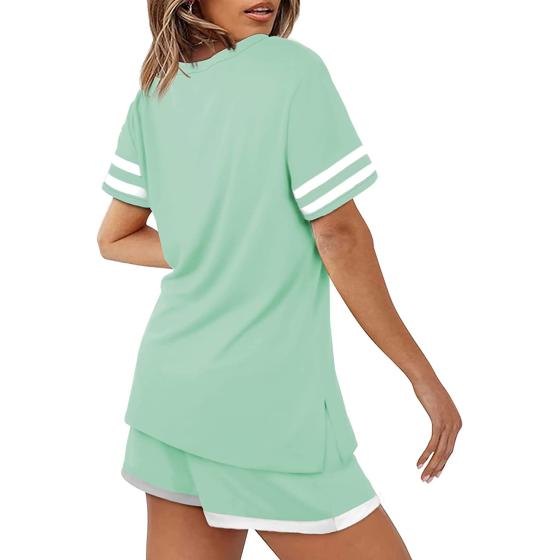 Aloodor Two Piece Outfits for Women Summer Short Sets with Pockets Lounge Set