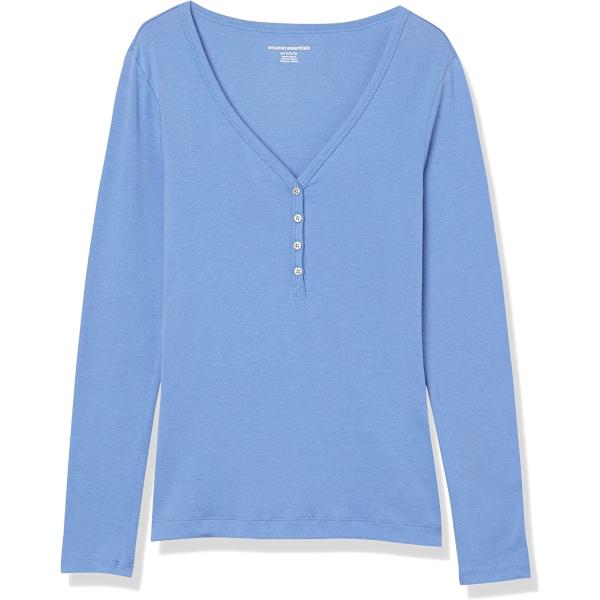 Amazon Essentials Women's Ribbed Knit Long Sleeve Henley Slim Fit T-Shirt