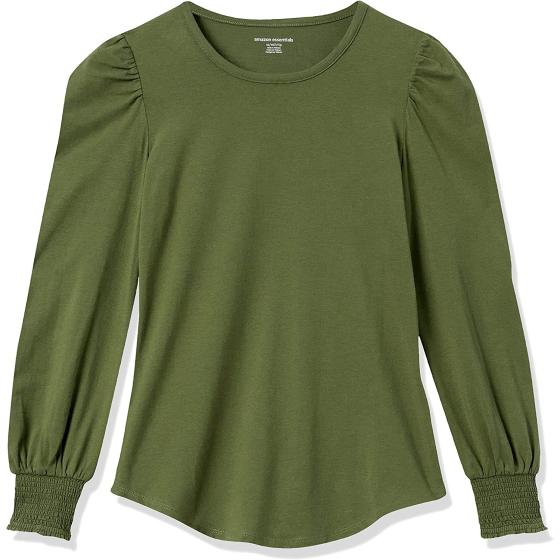 Amazon Essentials Women's Long-Sleeve Crewneck Smocked Cuff T-Shirt