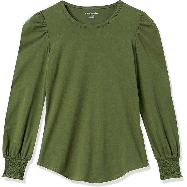Amazon Essentials Women's Long-Sleeve Crewneck Smocked Cuff T-Shirt