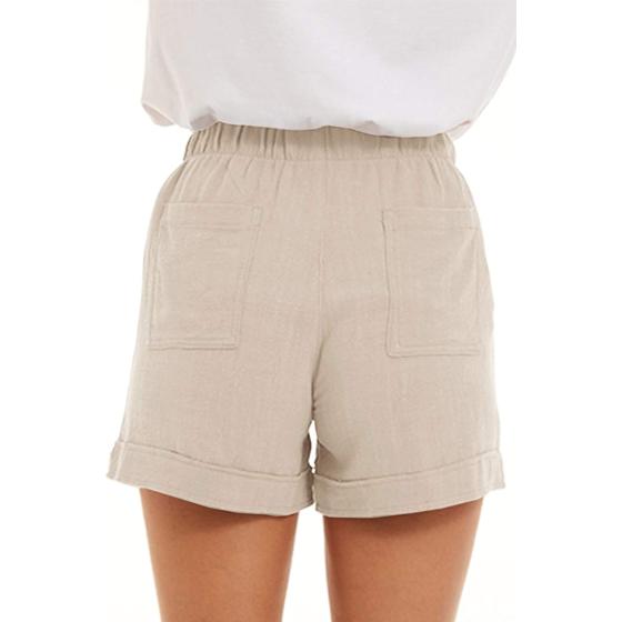 FANGJIN Womens Shorts Summer Casual Drawstring Elastic Waist Shorts Cotton Linen Hot Pant with Pockets Size S-XXL