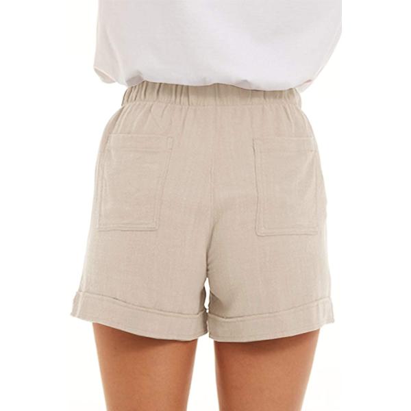 FANGJIN Womens Shorts Summer Casual Drawstring Elastic Waist Shorts Cotton Linen Hot Pant with Pockets Size S-XXL