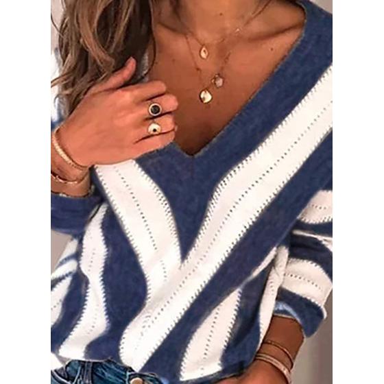 PRETTYGARDEN Women's Fashion Long Sleeve Striped Color Block Knitted Sweater Crew Neck Loose Pullover Jumper Tops