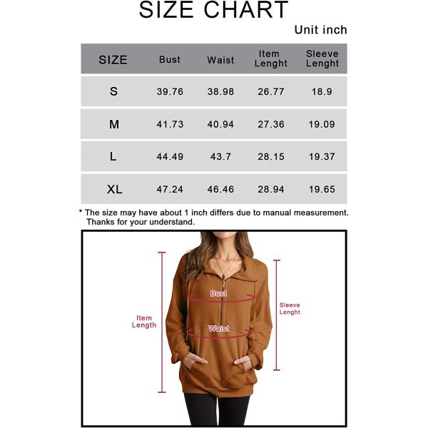 PRETTYGARDEN Women's Casual Long Sleeve Zipper Sweatshirt Drawstring Loose Quarter Zip Pullover Tops with Pockets