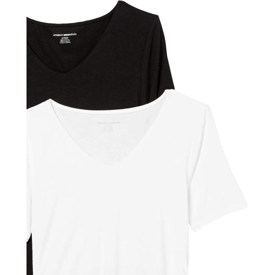 Amazon Essentials Women's Maternity Short-Sleeve Rouched V-Neck T-Shirt, Pack of 2