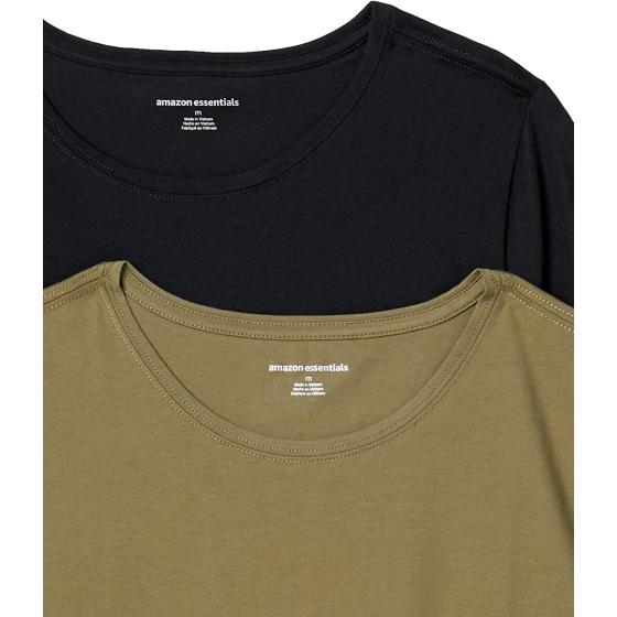 Amazon Essentials Women's Classic-Fit 100% Cotton Short-Sleeve Crewneck T-Shirt (Available in Plus Size), Pack of 2