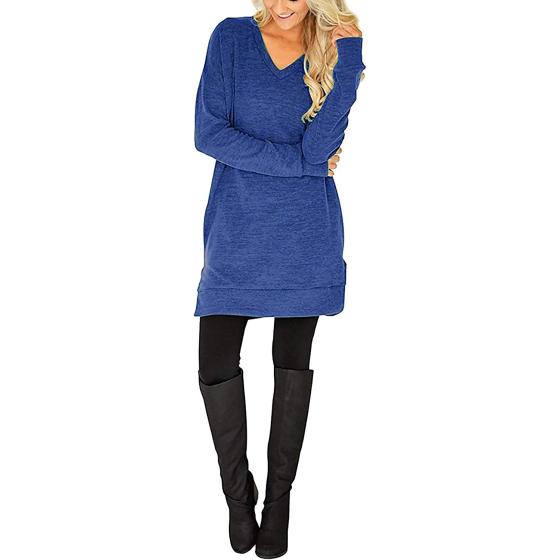 LERUCCI Womens Casual Long Sleeves Solid V-Neck Tunics Shirt Tops with Pockets