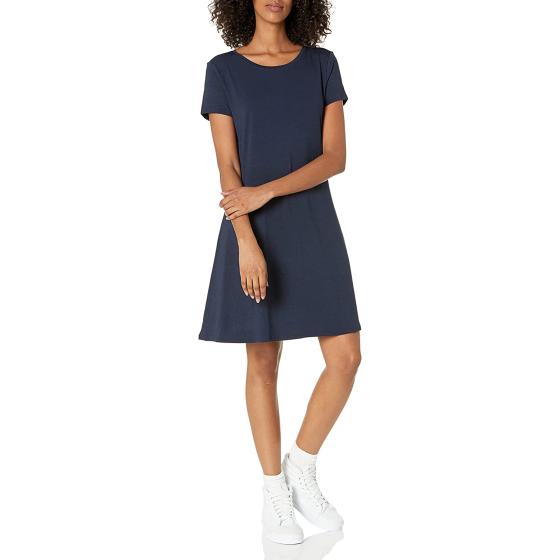 Amazon Essentials Women's Short-Sleeve Scoop Neck Swing Dress (Available in Plus Size)