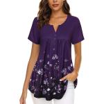 Bebonnie Women's Vintage Short Sleeve V Neck Pleated Tunic Shirt