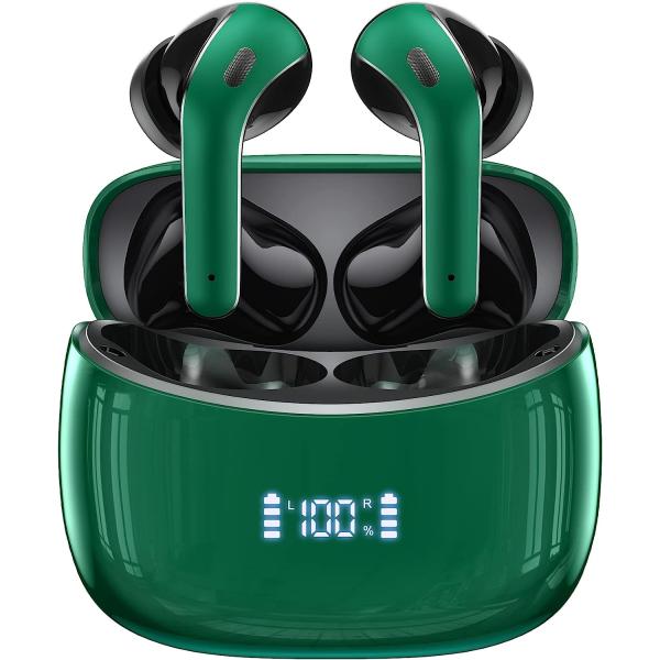 Wireless Earbuds Bluetooth Headphones 60H Playtime Ear Buds with LED Power Display Charging Case Earphones in-Ear Earbud with Microphone for Android Cell Phone Gaming Computer Laptop Sport Green
