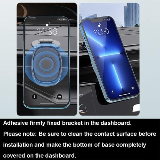 Magnetic Phone Holder for Car, Alloy Folding Magnetic Car Phone Holder, Foldable Car Phone Mount 360° Rotating Base for Car Dashboard Phone Holder Mount for iPhone, Samsung, LG All Smartphones, Black