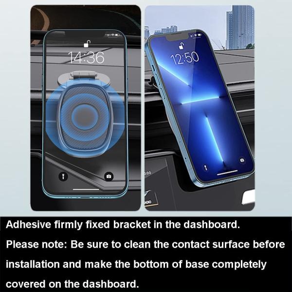 Magnetic Phone Holder for Car, Alloy Folding Magnetic Car Phone Holder, Foldable Car Phone Mount 360° Rotating Base for Car Dashboard Phone Holder Mount for iPhone, Samsung, LG All Smartphones, Black