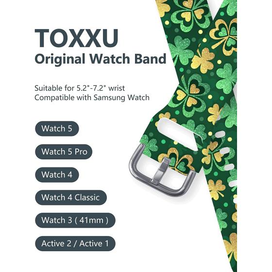 TOXXU Holiday Watch Band 20mm Compatible with Samsung Galaxy Watch 5/ Watch 5 Pro / Watch 4/ Watch 4 Classic/ Watch 3/ Watch Active 2/ Watch Active/ Watch for Women men, Festival Cute Pattern Silicone Printed Replacement Strap