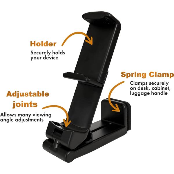 TESLYAR Universal in Flight Airplane Phone Holder Mount Handsfree Phone Holder for Desk Tray Travel Essential Accessory for Flying Multi Directional Dual 360 Degree Rotation Nightstand