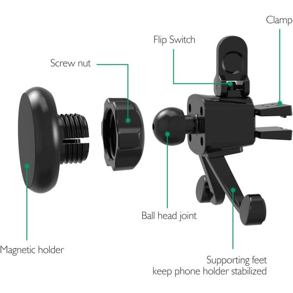 Amoner Car Phone Mount with 6 Powerful Rare-Earth Magnets, Durable Aluminium Alloy Structure, Super Sticky Suction Cup, Air Vent Phone Holder for All Phone