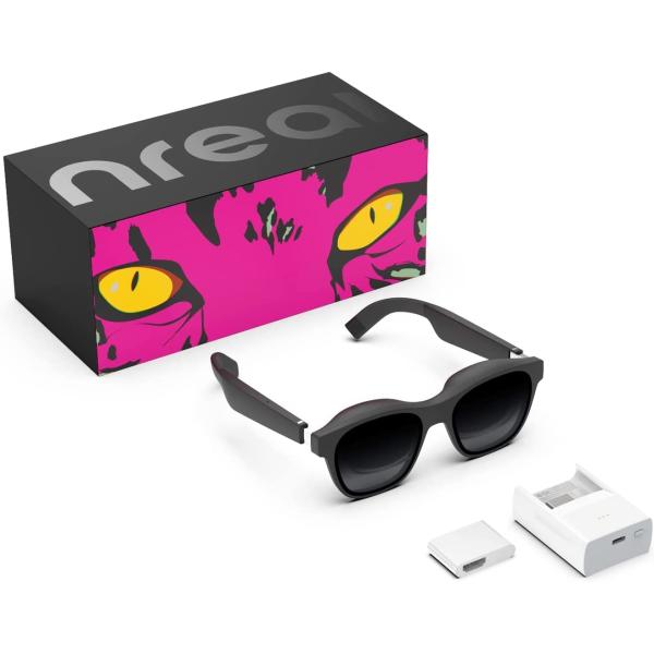 Nreal Air AR Glasses with Nreal Adapter， Compatible with iPhone and Nintendo Switch， Connect to iPhone via Lightning to HDMI Adapter， Stream and Game， AR Glasses with 130" Micro-OLED Virtual Display