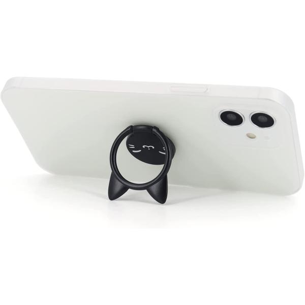 LaMignonne Cat Cell Phone Ring Holder Ultra-Slim Metal Finger Grip 360° Rotation & 180° Flip Universal Phone Kickstand for Magnetic Car Mount Compatible with All Smartphones (Black-Smile)