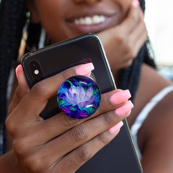 WUYULB Clear Glitter Purple Lotus Flower Design Expandible Collapsible Mobile Phone Grip Cell Phone Stand Holder for Smartphones Cellphone Accessory
