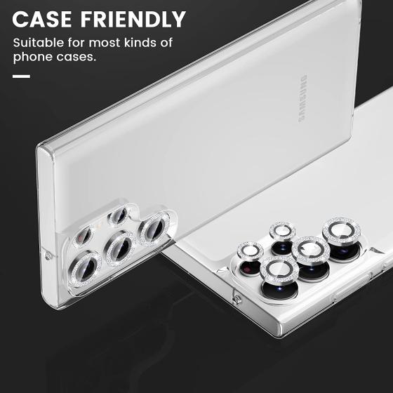 Goton for Samsung Galaxy S23 Ultra Camera Lens Protector, HD Glass Metal Lens Screen Protector Cover For Galaxy S23 Ultra 5G Accessories [Removal tool][Case Friendly] Glitter Silver