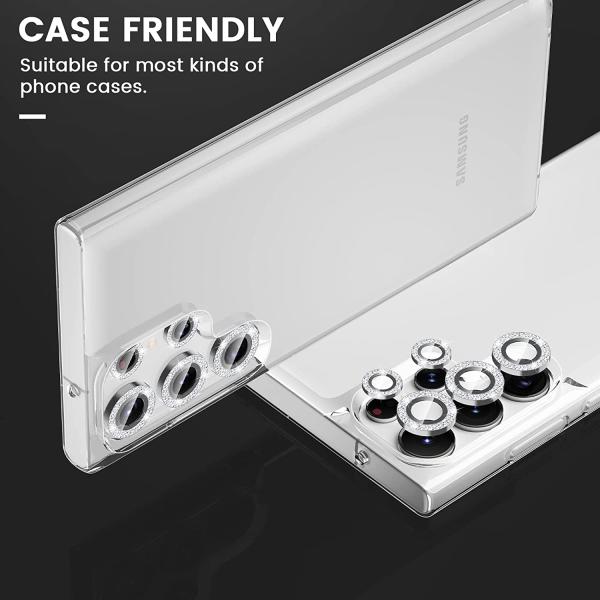 Goton for Samsung Galaxy S23 Ultra Camera Lens Protector, HD Glass Metal Lens Screen Protector Cover For Galaxy S23 Ultra 5G Accessories [Removal tool][Case Friendly] Glitter Silver